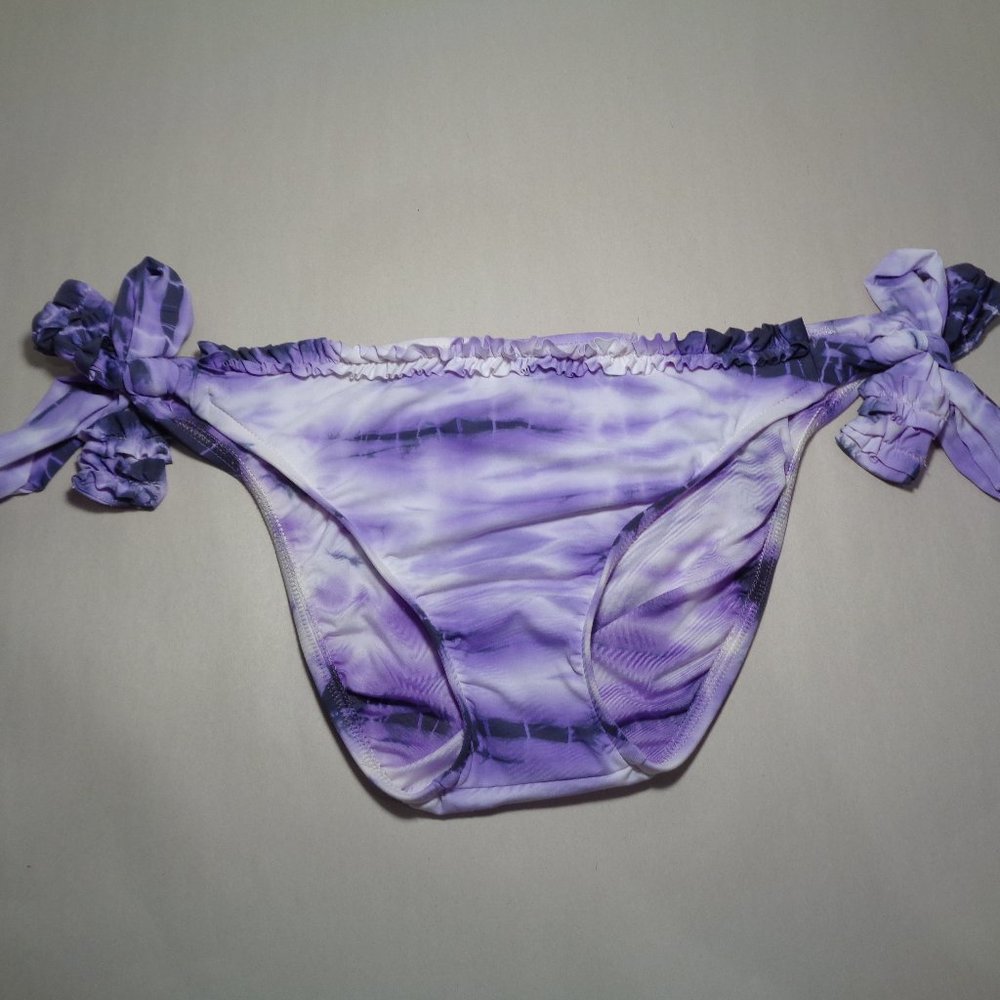 Lucky Brand Size Medium RUFFLE TIE-SIDE Violet Tie Dye New Women's Bikini Bottom